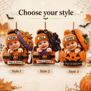 Personalized Baby Face Halloween Gift Box Acrylic Ornament, 3D Effect Baby Photo Halloween Wooden Ornament, Funny Newborn Halloween Gift