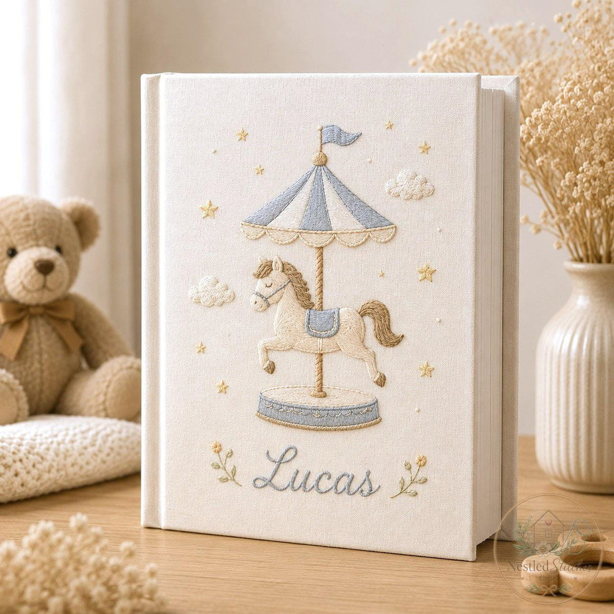 Personalized Carousel Horse Embroidered Baby Album – image 1